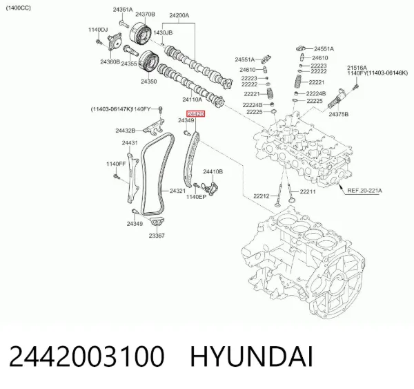 Guía del tensor de la cadena de distribución 2442003100 Hyundai/Kia