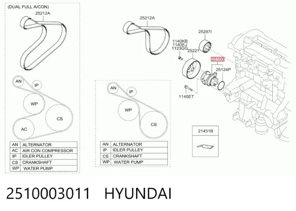 Bomba de agua 2510003011 Hyundai/Kia