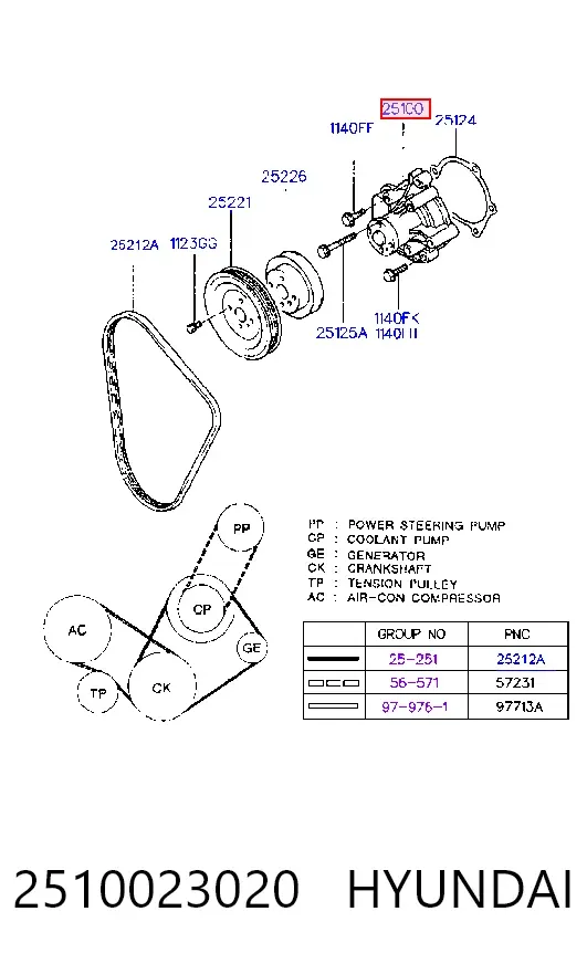 Bomba de agua 2510023020 Hyundai/Kia