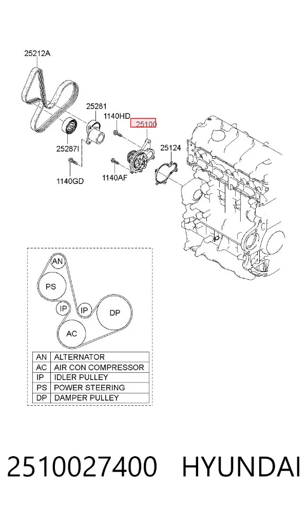 Bomba de agua 2510027400 Hyundai/Kia