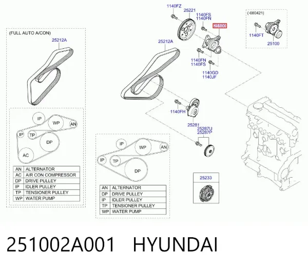 Bomba de agua 251002A001 Hyundai/Kia