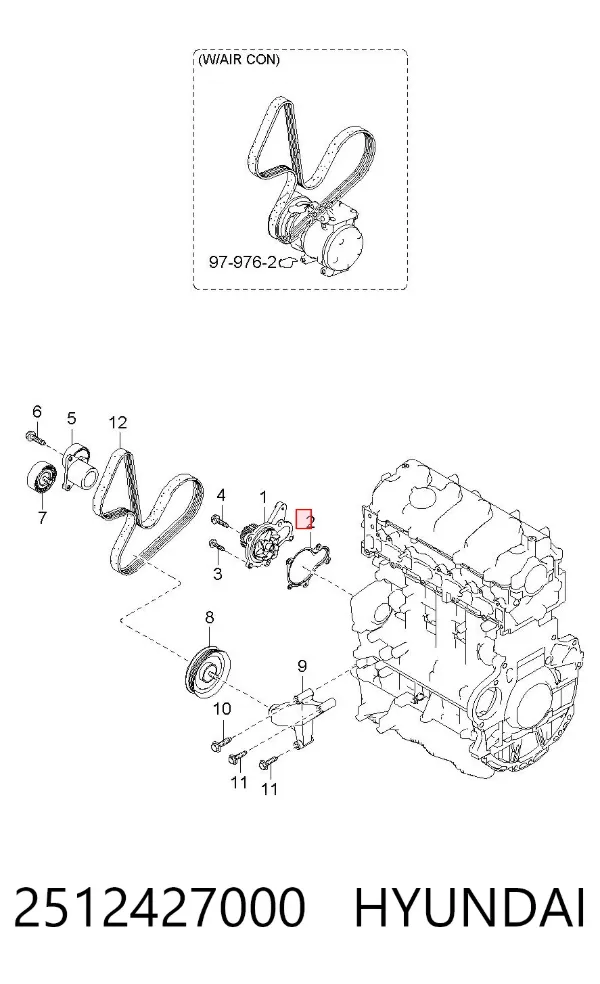 Junta de bomba de agua 2512427000 Hyundai/Kia
