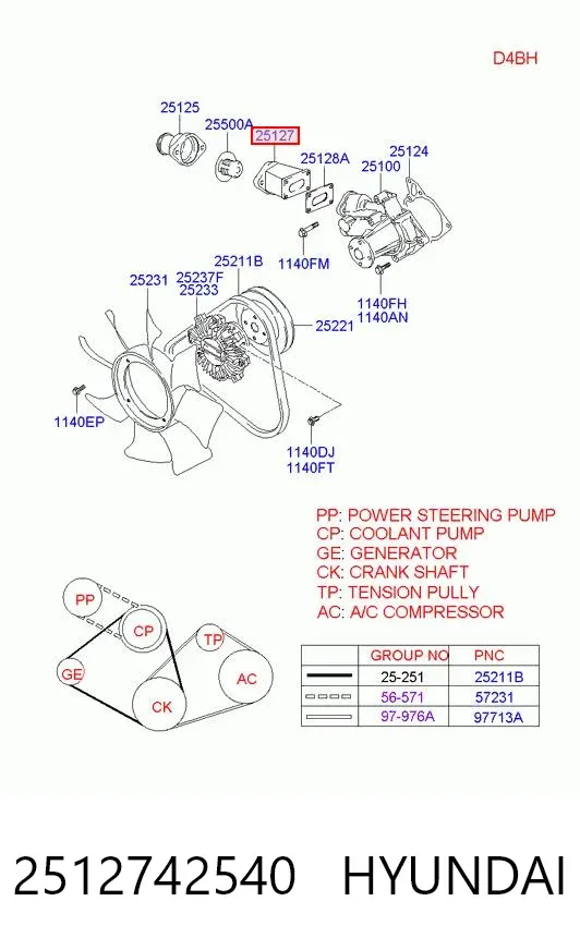 Caja de termostato 2512742540 Hyundai/Kia