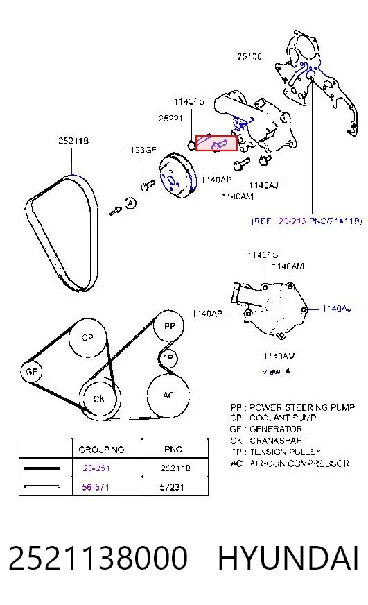 Polea de bomba de agua Hyundai Sonata IV