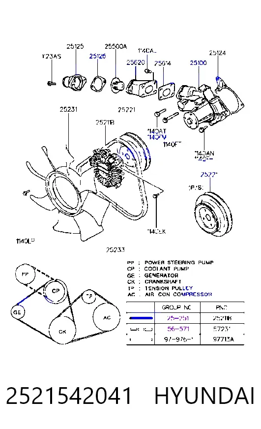 Correa de alternador 2521542041 Hyundai/Kia