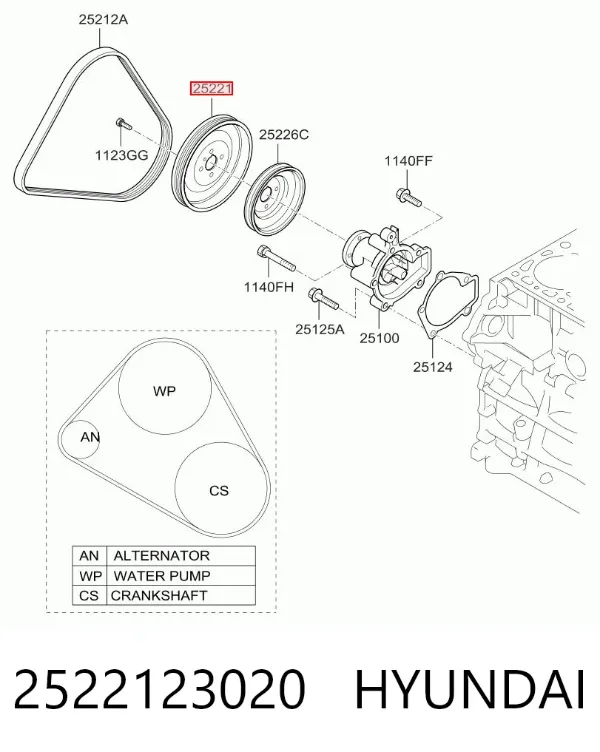 Polea de bomba de agua 2522123020 Hyundai/Kia