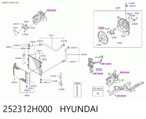 Ventilador del radiador 252312H000 Hyundai/Kia