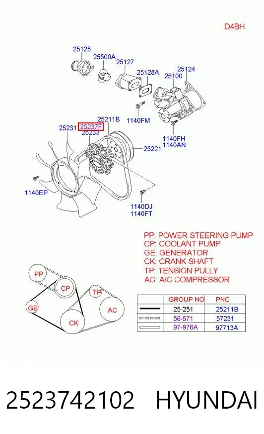 Embrague viscoso de ventilador 2523742102 Hyundai/Kia