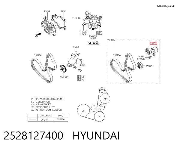 Tensor de correa poli V 2528127400 Hyundai/Kia