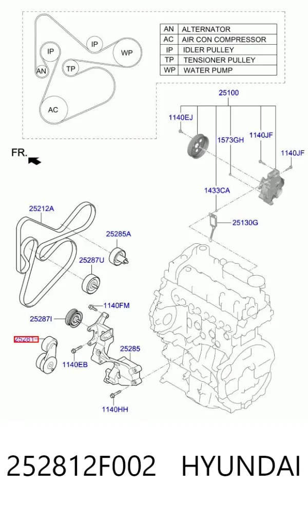 Tensor de correa poli V 252812F002 Hyundai/Kia