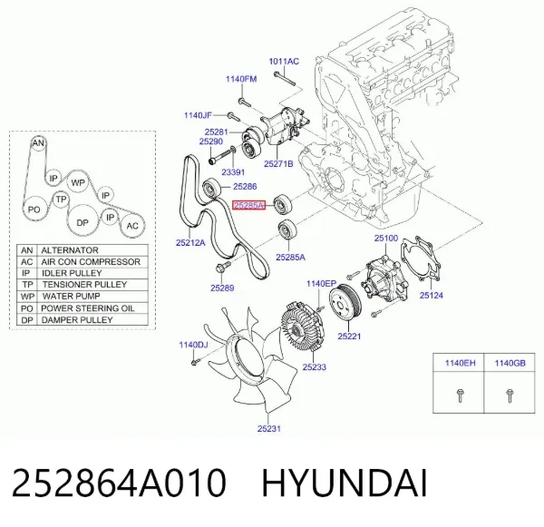 Polea tensora correa poli V 252864A010 Hyundai/Kia