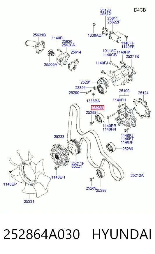 Polea tensora correa poli V 252864A030 Hyundai/Kia