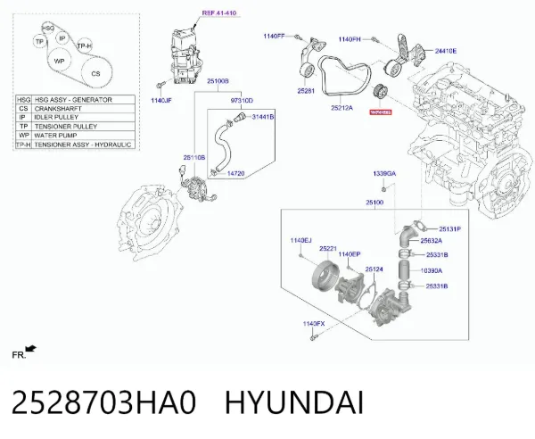 Polea correa distribución 2528703HA0 Hyundai/Kia