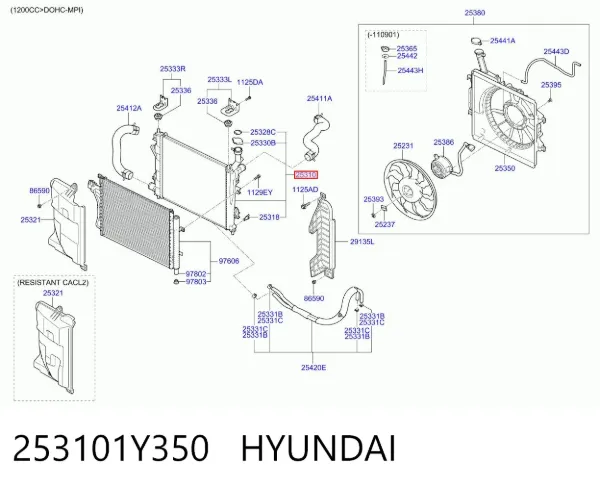 Radiador 253101Y350 Hyundai/Kia