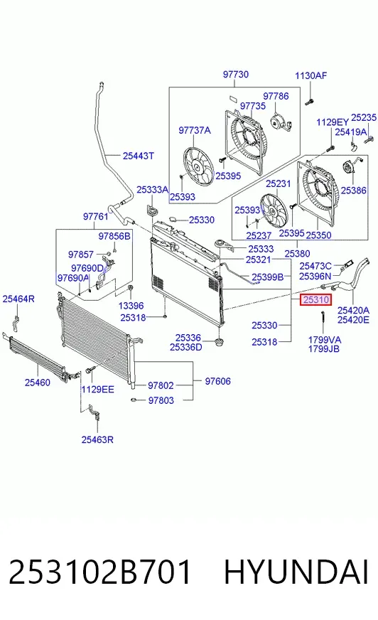 Radiador 253102B701 Hyundai/Kia