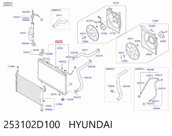 Radiador 253102D100 Hyundai/Kia