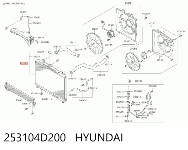Radiador 253104D200 Hyundai/Kia