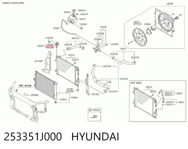 Soporte superior de radiador 253351J000 Hyundai/Kia