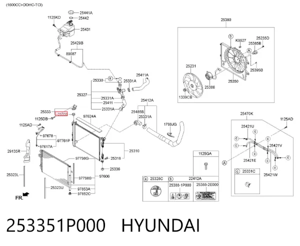 Soporte superior de radiador 253351P000 Hyundai/Kia