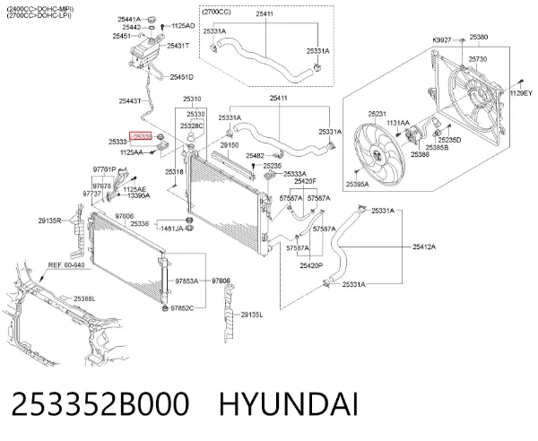 Soporte inferior de fijación del radiador 253352B000 Hyundai/Kia