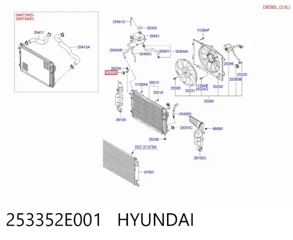 Soporte superior de radiador 253352E001 Hyundai/Kia
