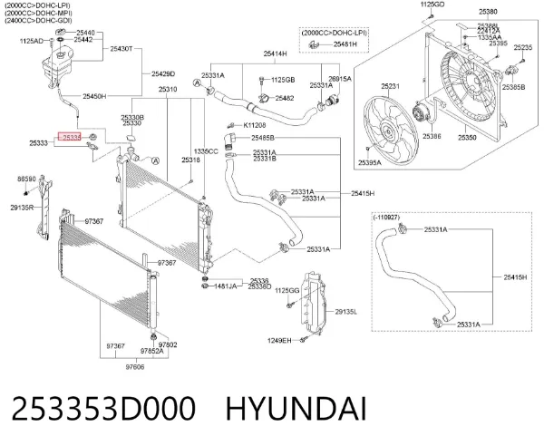 Soporte superior de radiador 253353D000 Hyundai/Kia