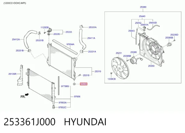 Soporte inferior de fijación del radiador 253361J000 Hyundai/Kia