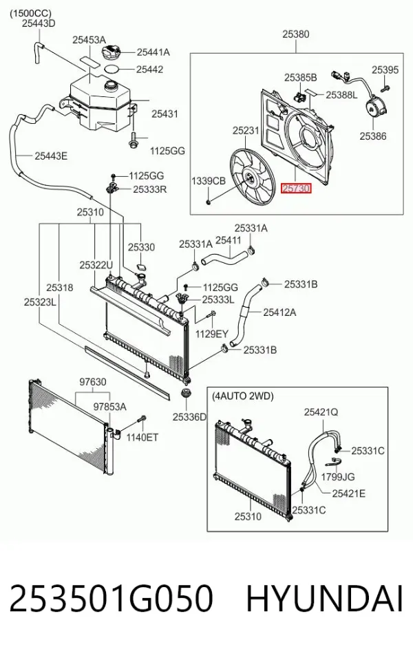 Bastidor radiador 253501G050 Hyundai/Kia