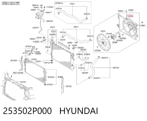 Bastidor radiador 253502P000 Hyundai/Kia
