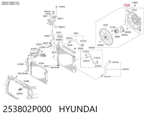 Ventilador de radiador 253802P000 Hyundai/Kia