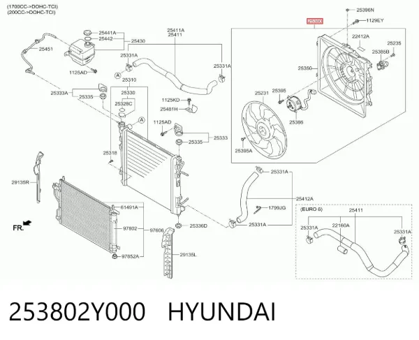Ventilador de radiador 253802Y000 Hyundai/Kia