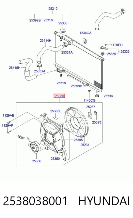 Ventilador de radiador 2538038001 Hyundai/Kia