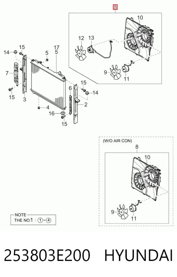 Ventilador de radiador 253803E200 Hyundai/Kia