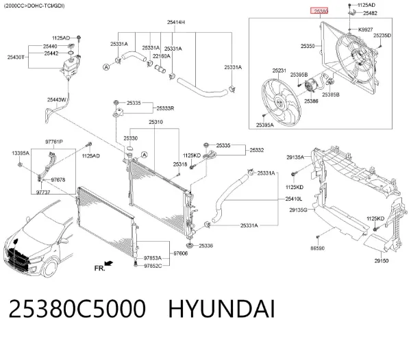 Difusor del radiador del aire acondicionado con ventilador y motor 25380C5000 Hyundai/Kia