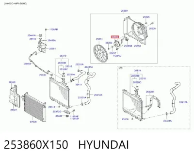 Motor del ventilador de refrigeración HYUNDAI 253860X150