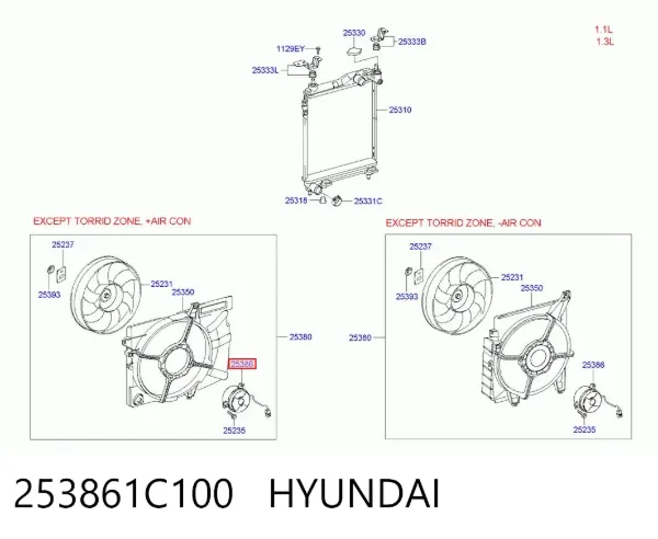 Ventilador de radiador 253861C100 Hyundai/Kia