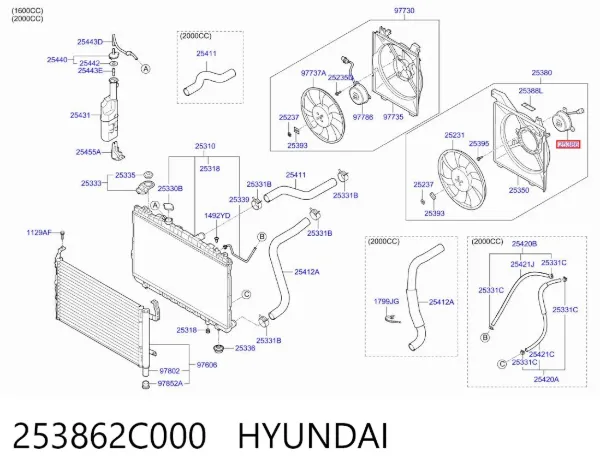 Motor ventilador del radiador 253862C000 Hyundai/Kia
