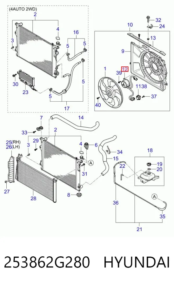 Motor ventilador del radiador 253862G280 Hyundai/Kia