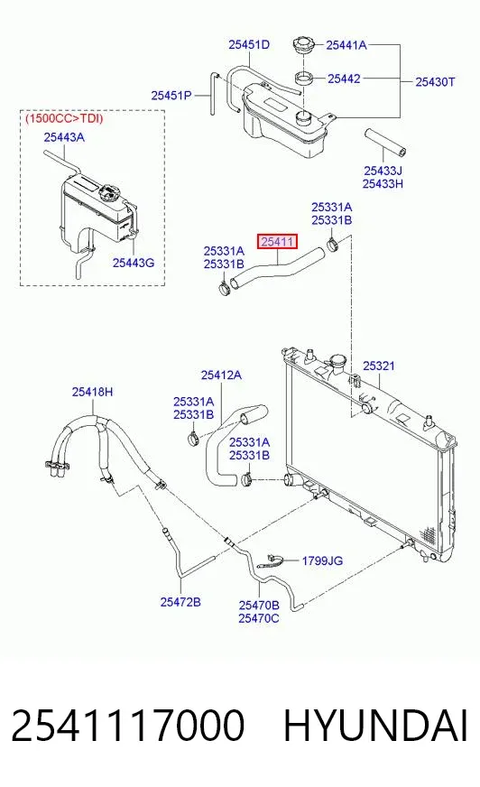 Manguera superior del radiador 2541117000 Hyundai/Kia