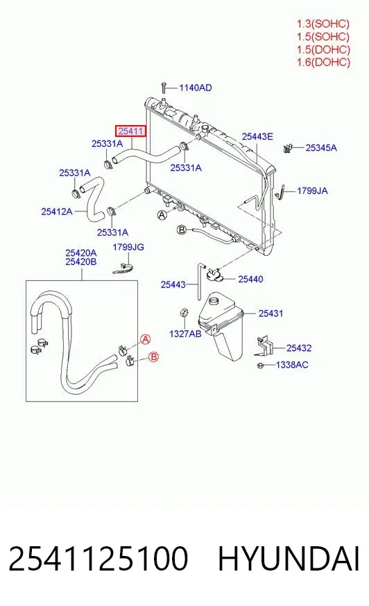 Manguera superior del radiador 2541125100 Hyundai/Kia