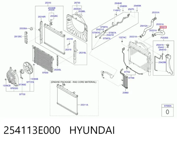 Manguera superior del radiador 254113E000 Hyundai/Kia
