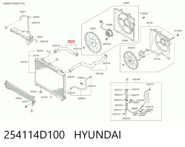 Manguera superior del radiador 254114D100 Hyundai/Kia