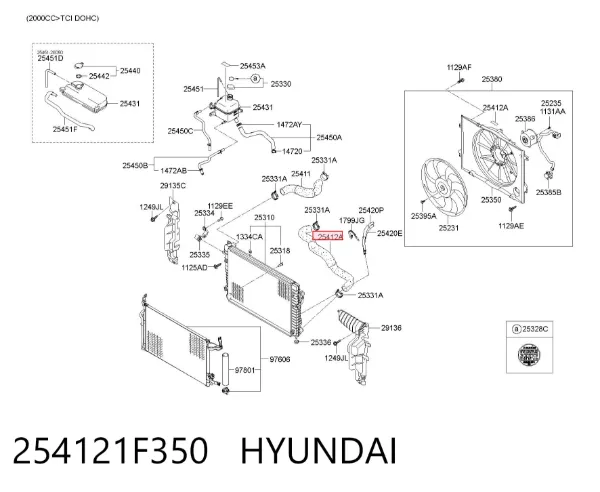 Manguera inferior del radiador 254121F350 Hyundai/Kia