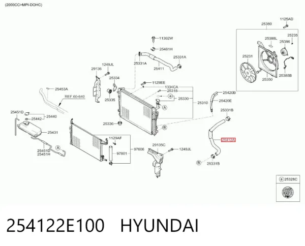 Manguera inferior del radiador 254122E100 Hyundai/Kia