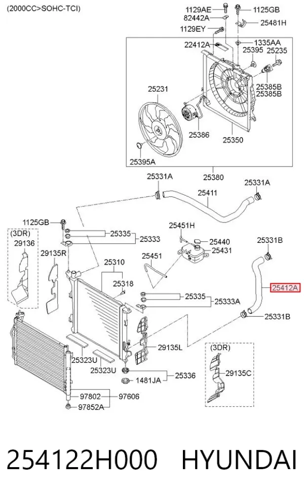 Manguera inferior del radiador 254122H000 Hyundai/Kia