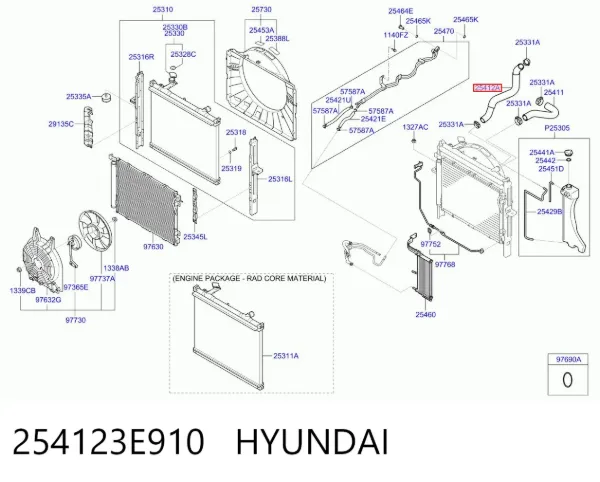 Manguera inferior del radiador 254123E910 Hyundai/Kia