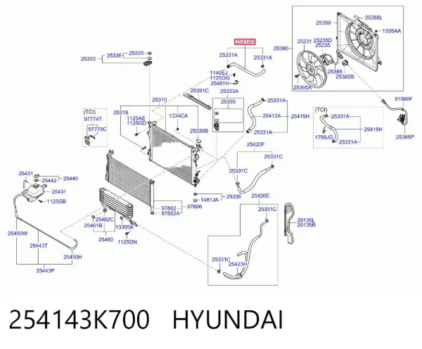 Manguera superior del radiador 254143K700 Hyundai/Kia