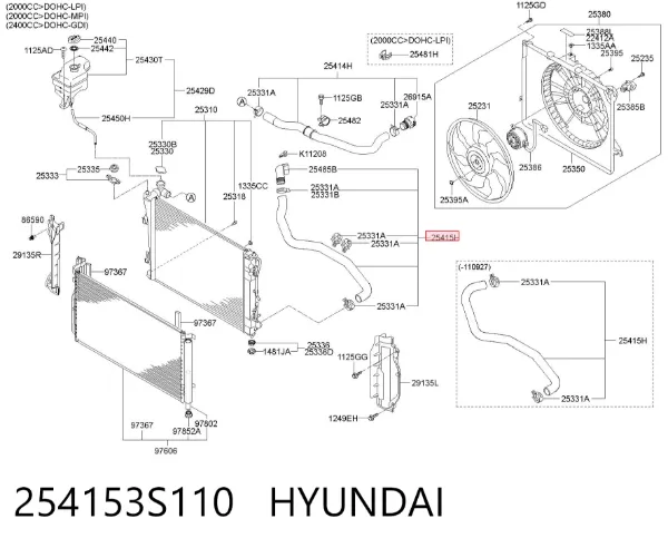 Manguera inferior del radiador 254153S110 Hyundai/Kia