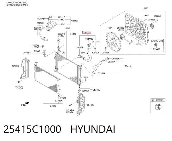 Manguera inferior del radiador 25415C1000 Hyundai/Kia