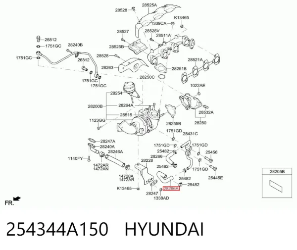 Manguera de retorno de refrigerante del turbocompresor 254344A150 Hyundai/Kia